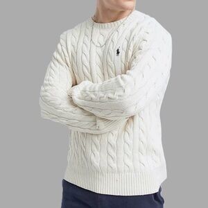 Men's Large /Polo Ralph Lauren  Cotton Crew Neck Cable Knit Sweater Off White